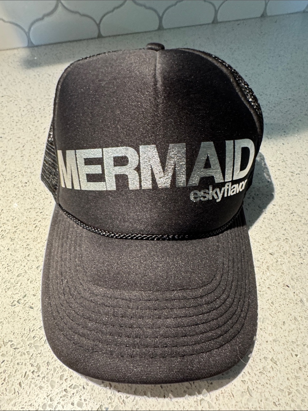 OTTO Black Trucker Hat with Silver MERMAID Logo